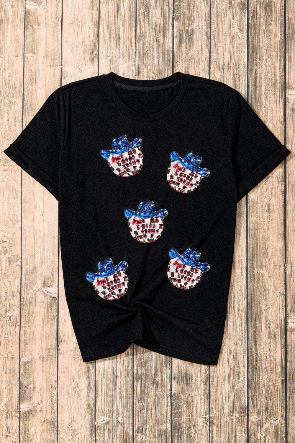 Sequin Round Neck Short Sleeve T-Shirt - Trendsi - Flyclothing LLC