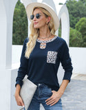 Cutout Leopard Round Neck Long Sleeve T-Shirt - Trendsi - Flyclothing LLC