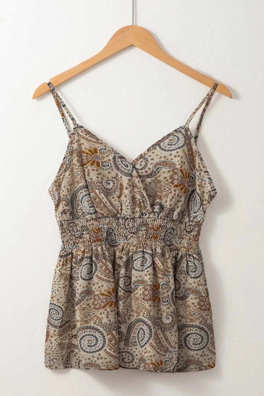 Paisley Printed Smocked Babydoll Cami - Trendsi - Flyclothing LLC