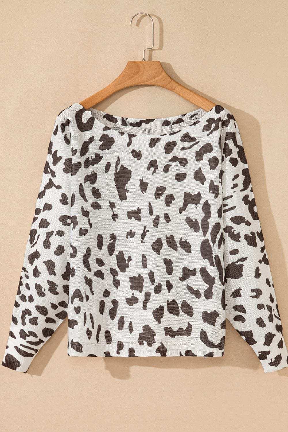 Leopard Boat Neck Long Sleeve Knit Top - Trendsi - Flyclothing LLC