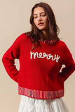 SO ME Merry Lettering Embroidered Christmas Sweater - Trendsi - Flyclothing LLC