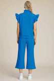 Double Take Full Size Texture Ruffle Short Sleeve Top and Wide Leg Pants Set - Trendsi - Flyclothing LLC