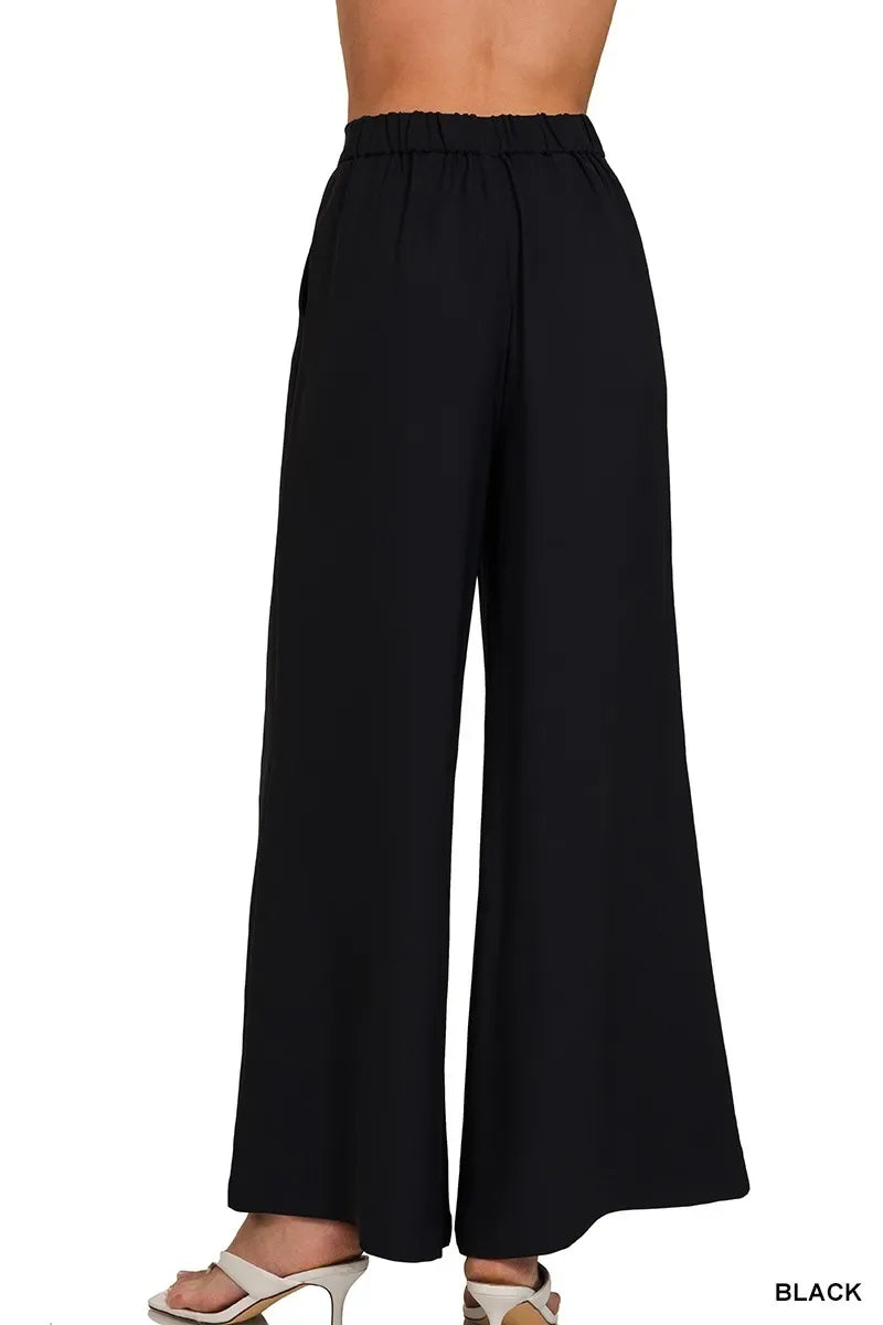 Zenana Relaxed Fit Elastic Waisted Wide Leg Pants - Trendsi - Flyclothing LLC