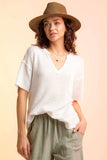 Waffle-Knit Notched Half Sleeve T-Shirt - Trendsi - Flyclothing LLC