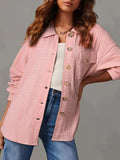Textured Button Up Long Sleeve Shacket - Trendsi - Flyclothing LLC