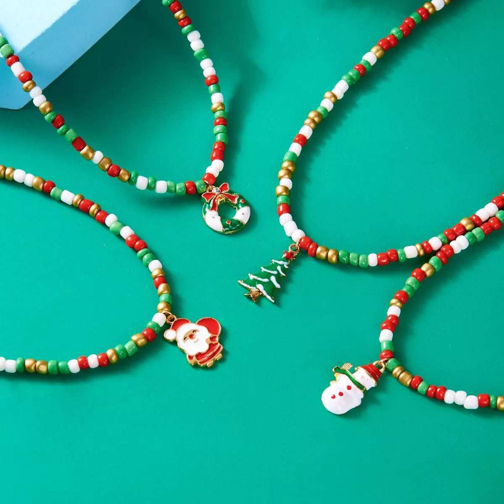 Christmas Themed Beaded Pendant Necklace - Trendsi - Flyclothing LLC