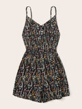 Printed V-Neck Spaghetti Strap Romper - Trendsi - Flyclothing LLC