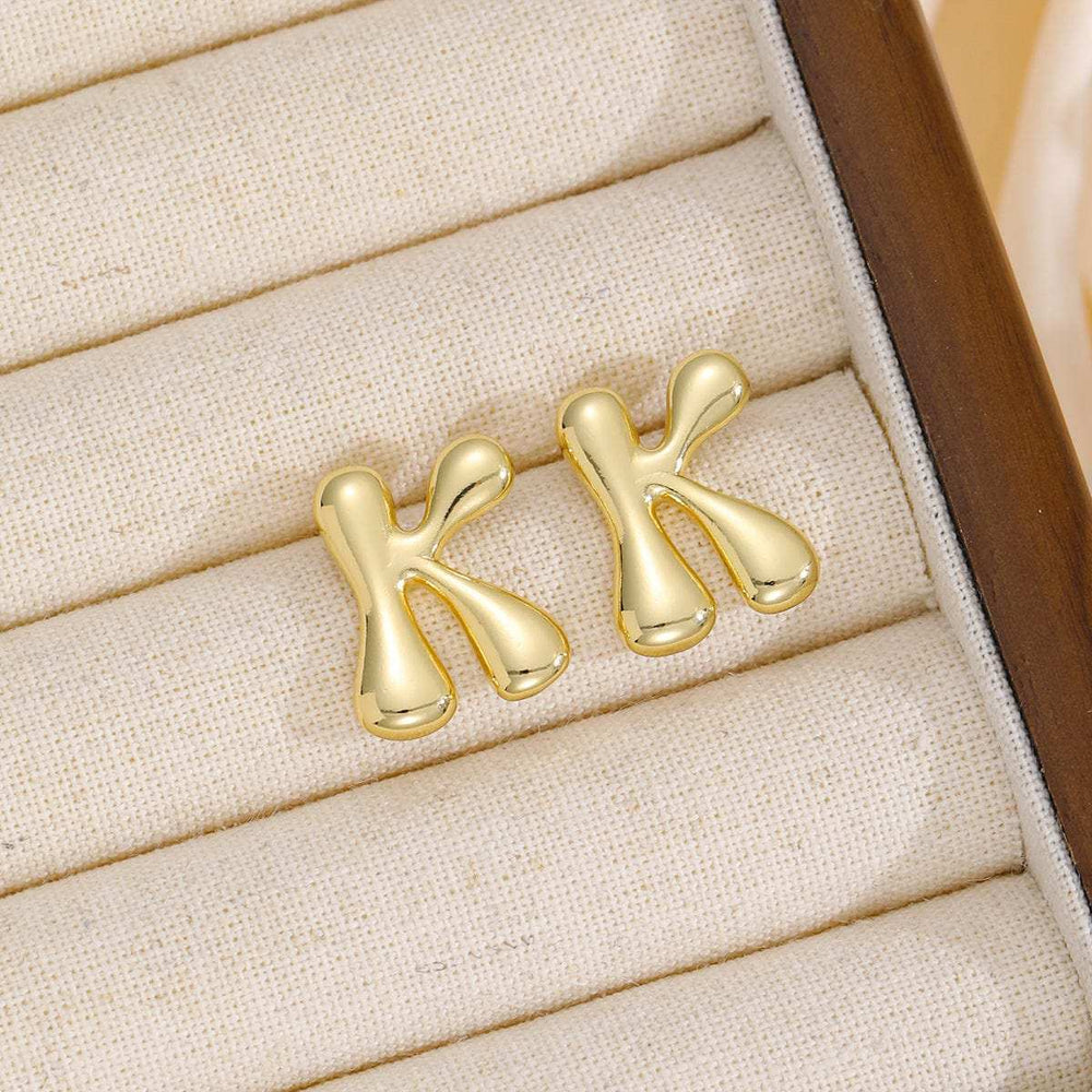 18K Gold-Plated Bubble Letter Stud Earrings - Trendsi - Flyclothing LLC