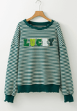 LUCKY Striped Round Neck Long Sleeve Sweatshirt - Trendsi - Flyclothing LLC