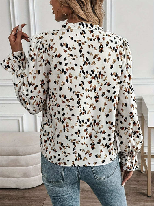 Printed Notched Flounce Sleeve Blouse - Trendsi - Flyclothing LLC