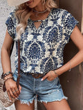 Printed Short Sleeve Blouse - Trendsi - Flyclothing LLC