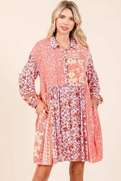 Mittoshop Floral Button Detail Long Sleeve Shirt Dress - Trendsi - Flyclothing LLC