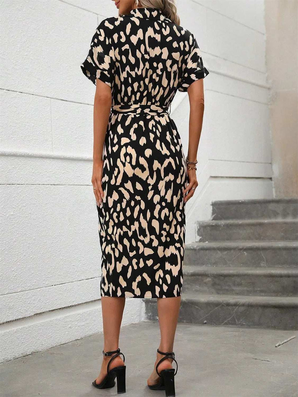 Short Sleeve Tie Waist Dress - Trendsi - Flyclothing LLC