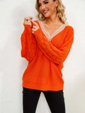 V-Neck Dropped Shoulder Long Sleeve Sweater - Trendsi - Flyclothing LLC