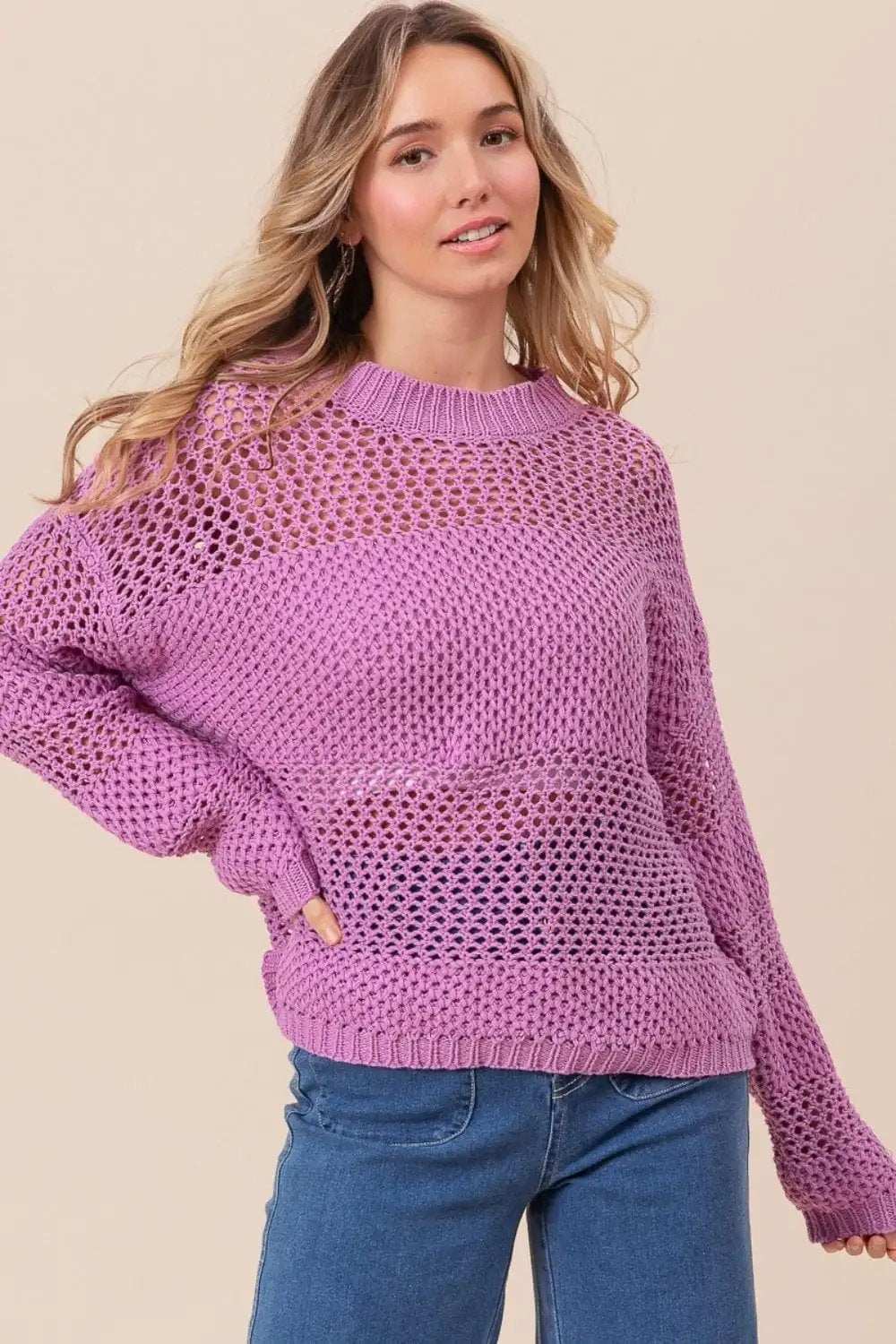 BiBi Openwork Long Sleeve Knit Top - Trendsi - Flyclothing LLC