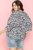 Plus Size Leopard V-Neck Three-Quarter Sleeve Blouse - Trendsi - Flyclothing LLC
