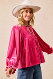BiBi Christmas Theme Velvet Bow Tied Blouse - Trendsi - Flyclothing LLC