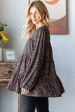 Heimish Leopard Long Sleeve Tiered Blouse - Trendsi - Flyclothing LLC