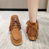 Fringe Studded Round Toe Canvas Boots - Trendsi - Flyclothing LLC