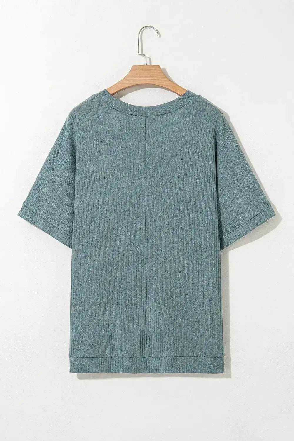 Oversized Ribbed Knit V Neck Dolman Short Sleeve Top - Trendsi - Flyclothing LLC