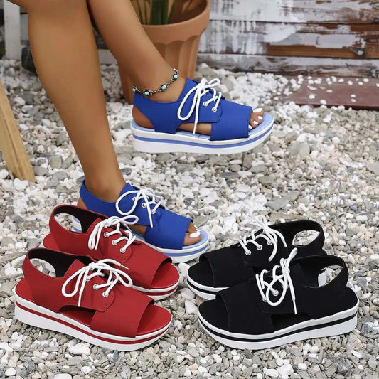 Open-Toe Lace Up Platform Sandals - Trendsi - Flyclothing LLC
