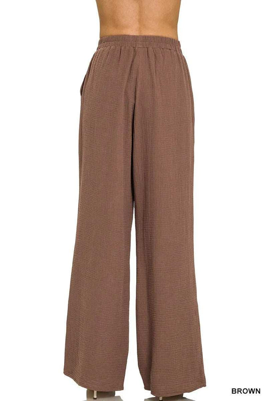 Zenana Double Gauze Elastic Band Pants - Trendsi - Flyclothing LLC