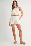 MABLE Eyelet Bubble Hem Sleeveless Top and Shorts Set - Trendsi - Flyclothing LLC