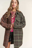 J.NNA Snap Down Tweed Plaid Contrast Longline Shacket - Trendsi - Flyclothing LLC