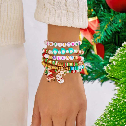 6 Piece Christmas Beaded Bracelet - Trendsi - Flyclothing LLC
