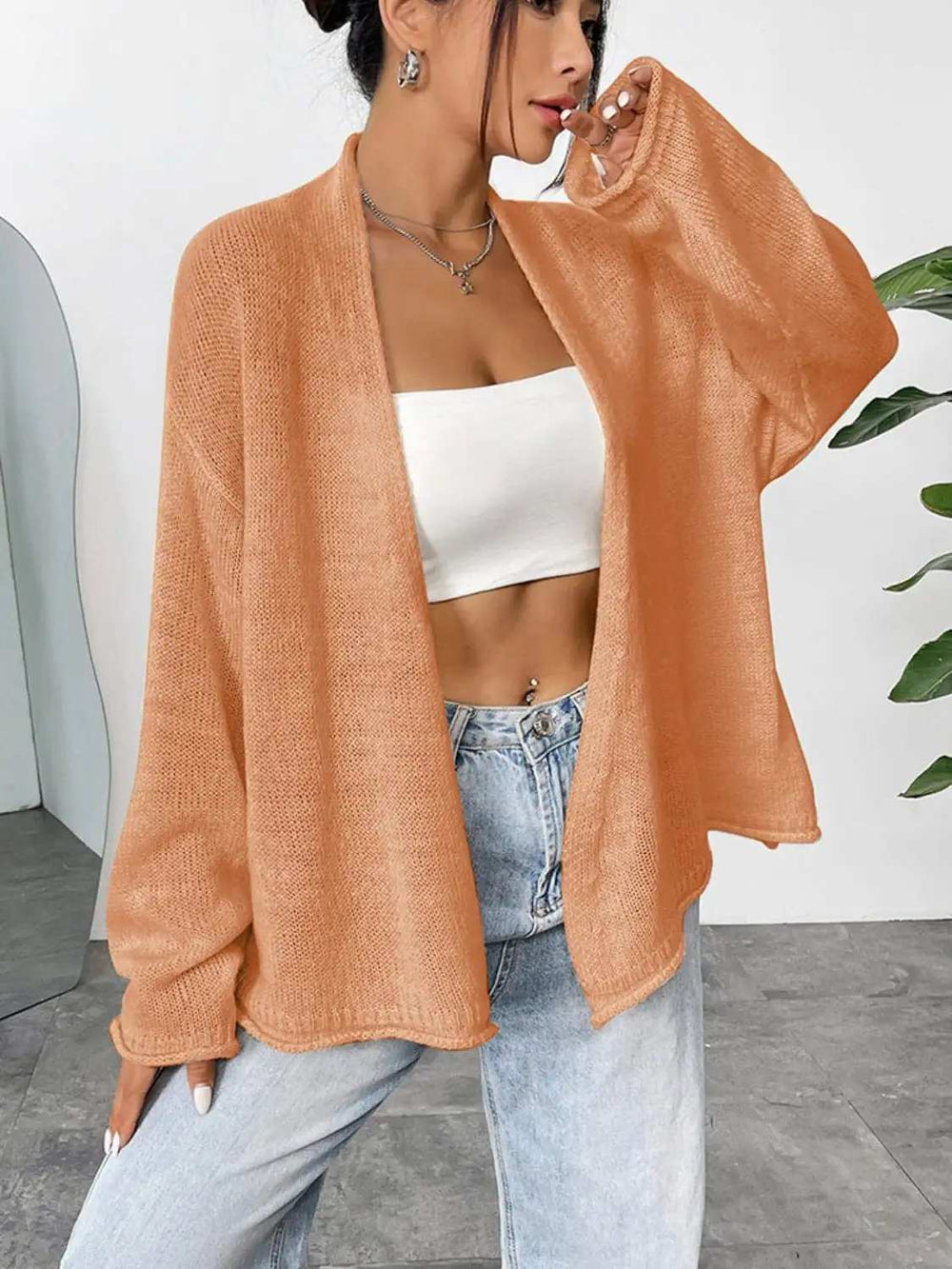 Open Front Dropped Shoulder Cardigan - Trendsi - Flyclothing LLC