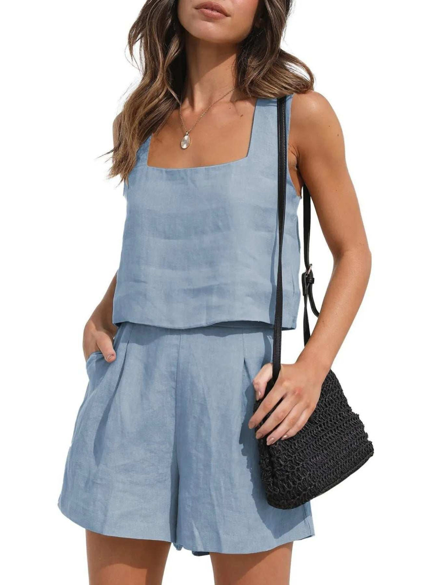 Square Neck Tank and Shorts Set - Trendsi - Flyclothing LLC