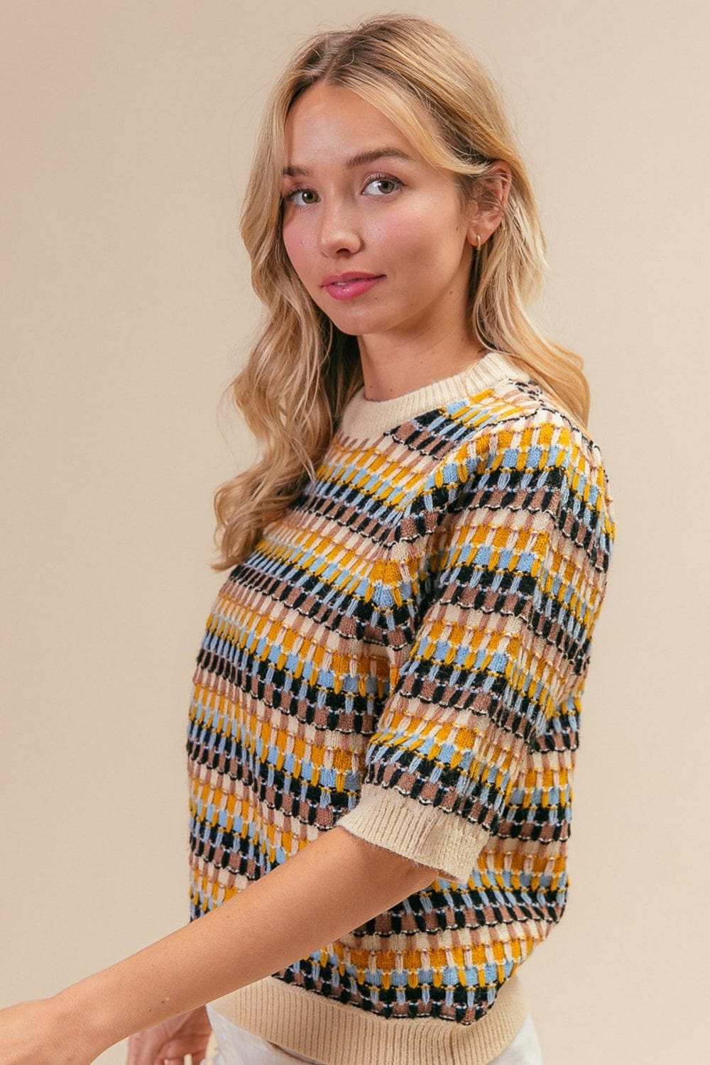 BiBi Multi Color Half Sleeve Sweater - Trendsi - Flyclothing LLC