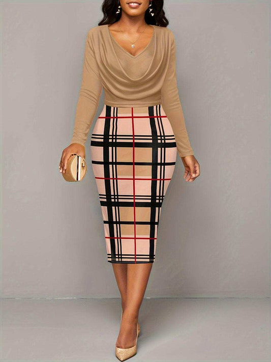 Plus Size Plaid Long Sleeve Mini Dress - Trendsi - Flyclothing LLC