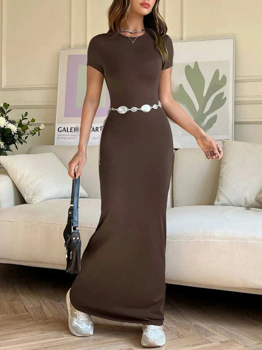 Short Sleeve Maxi Tee Dress - Trendsi - Flyclothing LLC
