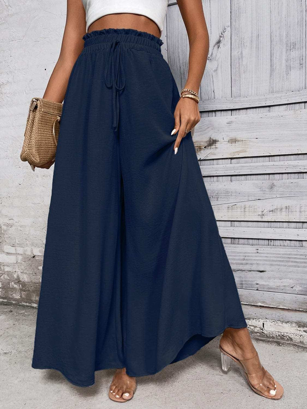 Tied High Waist Wide Leg Pants - Trendsi - Flyclothing LLC