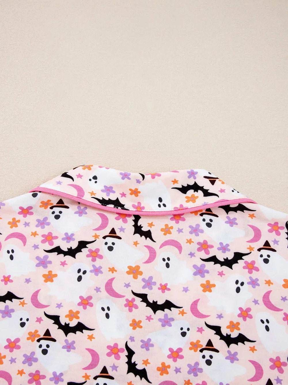 Halloween Ghost Print Button Up Top and Pants Lounge Set - Trendsi - Flyclothing LLC
