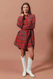 SO ME Christmas Checker Plaid Button Up Shirt Dress - Trendsi - Flyclothing LLC