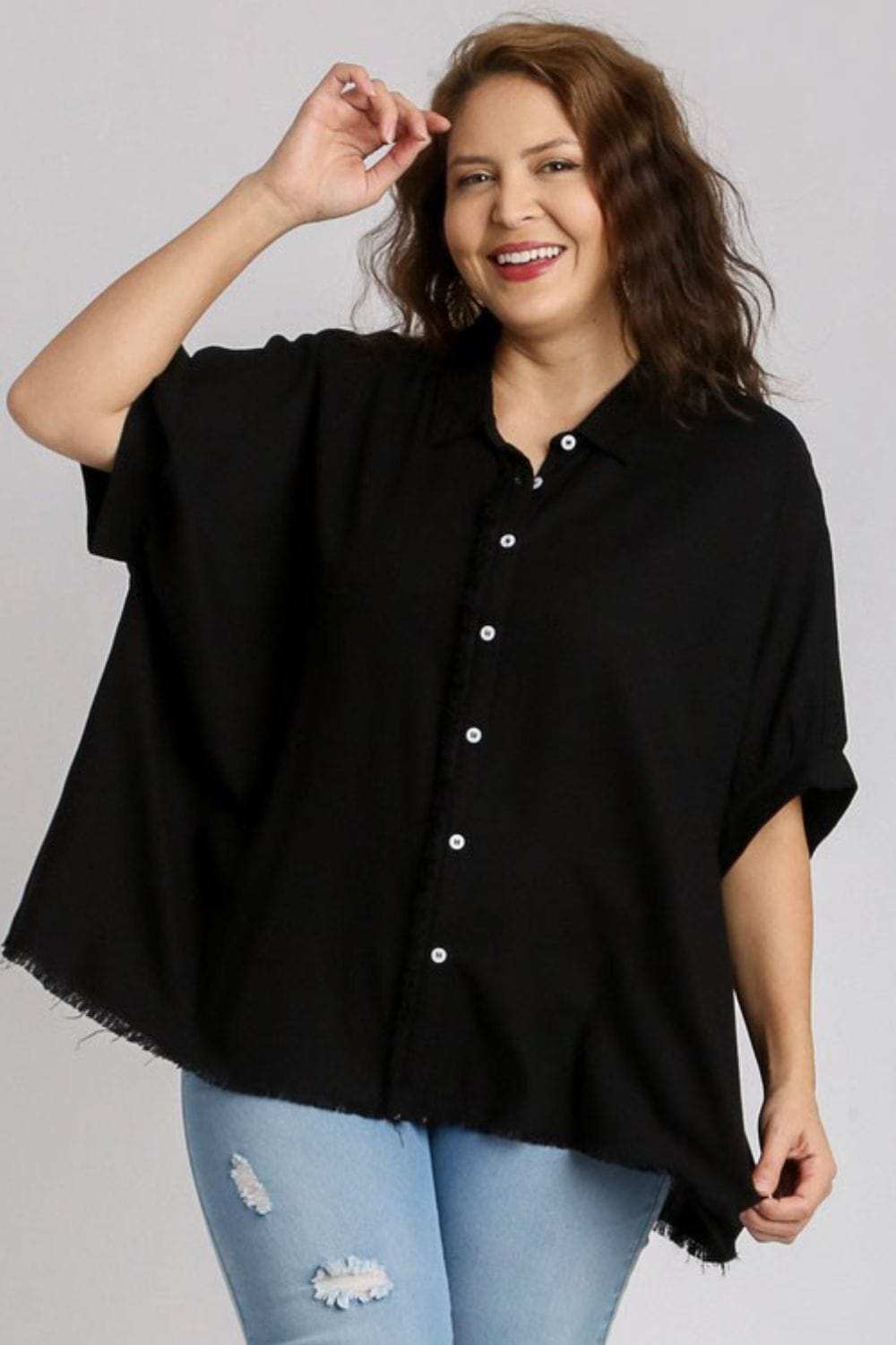Umgee Full Size Linen Blend Button Down Shirt Plus Size - Trendsi - Flyclothing LLC