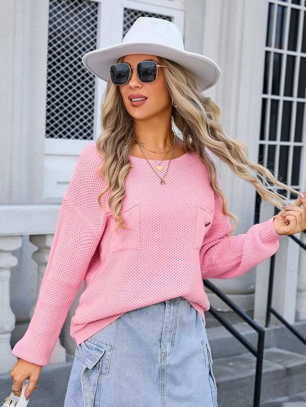 Decor Button Drop Shoulder Knit Top - Trendsi - Flyclothing LLC