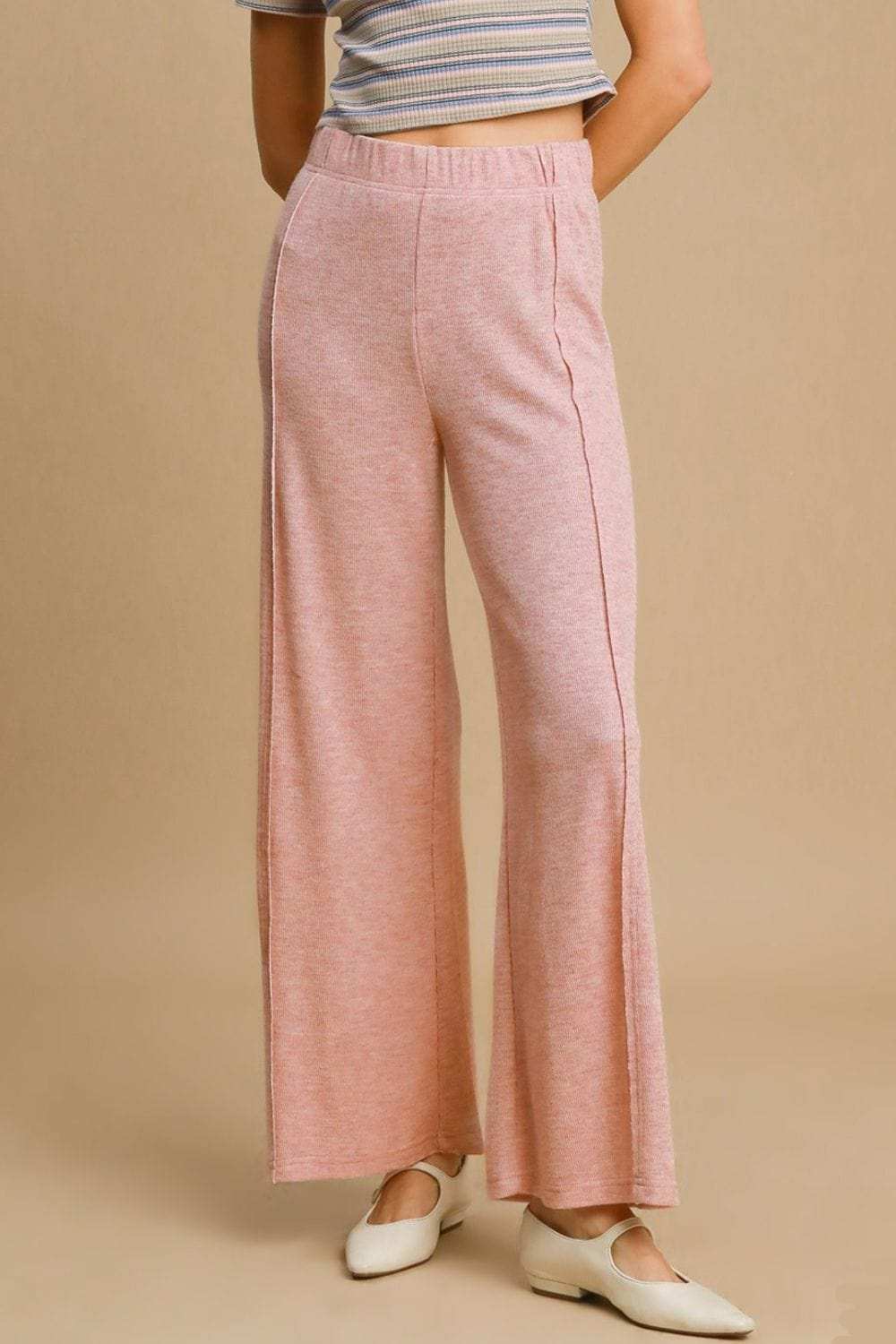 Umgee Elastic Waist Wide Leg Knit Pants - Trendsi - Flyclothing LLC