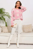Flower Round Neck Dropped Shoulder Sweater - Trendsi - Flyclothing LLC