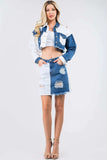 American Bazi Contrast Patched Frayed Denim Distressed Skirts - Trendsi - Flyclothing LLC