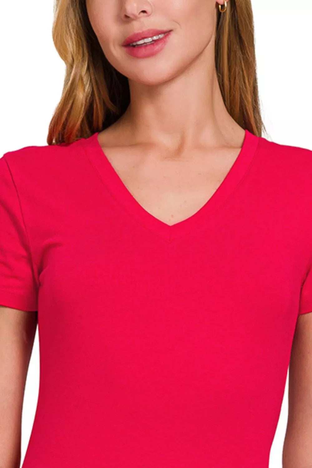 Zenana Basic Cotton V-Neck Short Sleeve T-Shirt - Trendsi - Flyclothing LLC