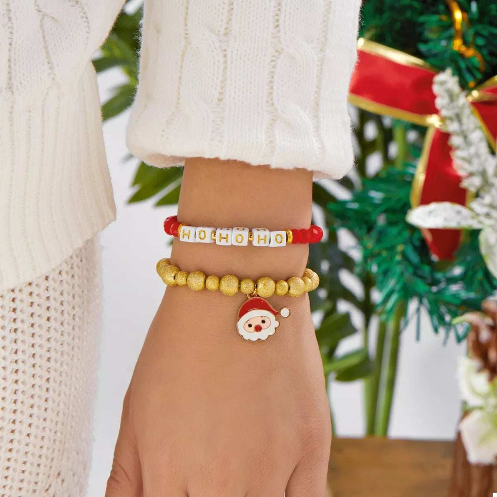 2 Piece Christmas Santa Beaded Bracelet - Trendsi - Flyclothing LLC