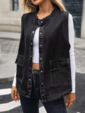 Snap Down Sleeveless Denim Jacket - Trendsi - Flyclothing LLC