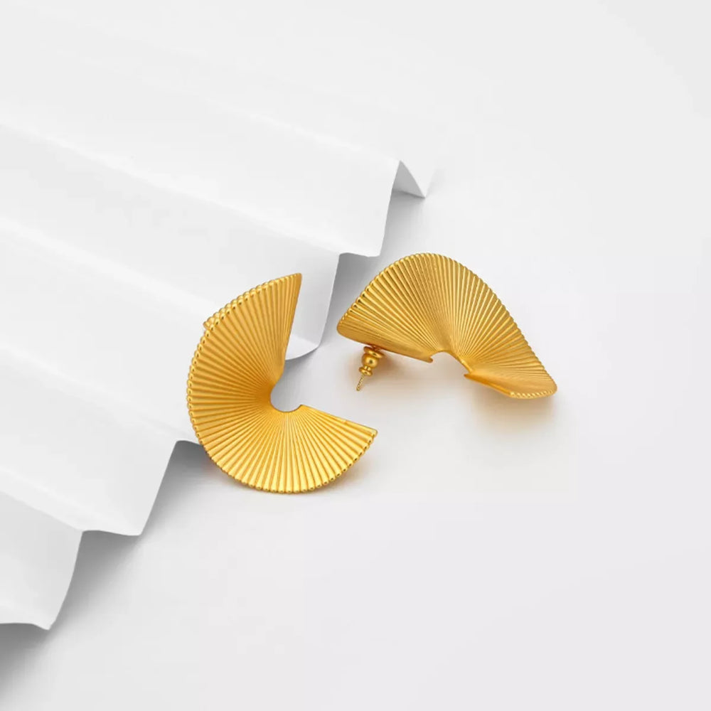 18K Gold-Plated Copper Fan-Shaped Earrings - Trendsi - Flyclothing LLC