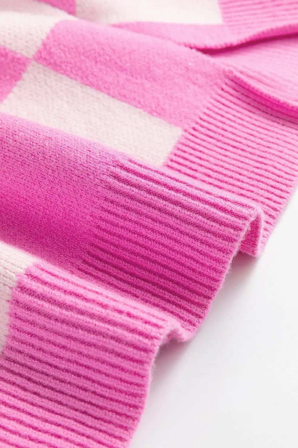 Slit Checkered Half Button Long Sleeve Sweater - Trendsi - Flyclothing LLC