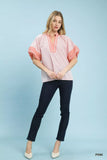 Umgee Striped Mixed Puff Sleeve Blouse - Trendsi - Flyclothing LLC