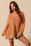 SO ME Oversized Two Tone Textured V Neck Sweater - Trendsi - Flyclothing LLC