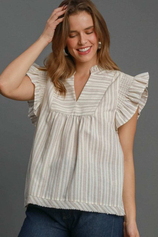 Umgee Full Size Striped Babydoll Top Plus Size - Trendsi - Flyclothing LLC